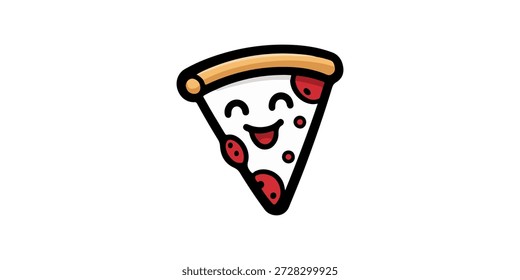 Logo de la pizza feliz. Logo de Pizza Slice. Ilustración del logotipo del Vector Pizza Smile.
