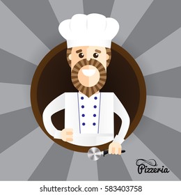 Happy pizza maker making thumbs up sign. Trendy stylish vector character can be used in restaurant identity. Set of the professions