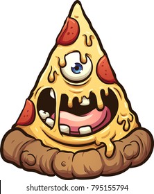 Happy pizza monster. Vector clip art illustration with simple gradients. All in a single layer.