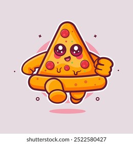 mascote do personagem da comida da fatia da pizza feliz executando desenho animado isolado