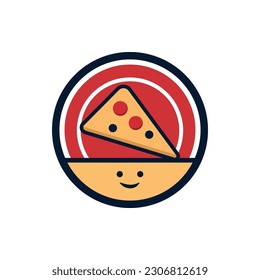 happy pizza slice logo vector illustration template design