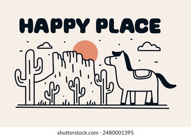 Happy place in Arizona desert horse of the cowboy vector t shirt badge patch sticker illustration