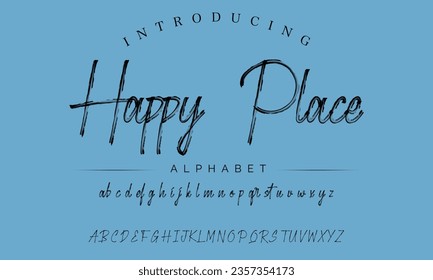 Tipo de letra del guión del pincel de lugar feliz. Tipo Retro. Ilustración vectorial.