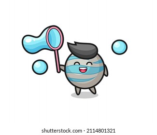 happy planet cartoon playing soap bubble , cute style design for t shirt, sticker, logo element
