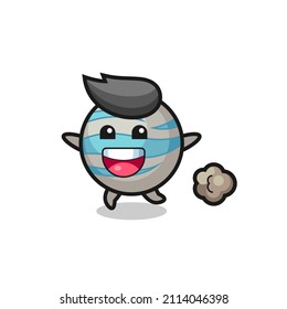 the happy planet cartoon with running pose , cute style design for t shirt, sticker, logo element