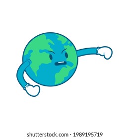 Happy Planet Earth With Boxing Gloves. Modern Flat Vector Illustration. Social Media Template.