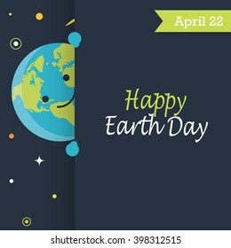 Happy Planet Earth Day, April 22 Card, Vector Background With Planets, Sky, Text.  