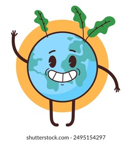 Happy planet Earth mascot character concept. Vector flat graphic design cartoon illustration