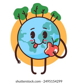 Happy planet Earth mascot character concept. Vector flat graphic design cartoon illustration