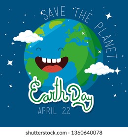 happy planet with eyes and mouth to earth day