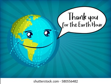 Happy planet thanking you for turning you lights off for Earth Hour