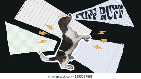 Happy and Playful Domestic Dog Home pet cut out collage. A dog of the beagle breed. Vector retro illustration.