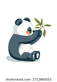 Panda juguetón feliz rodeado de Vector de bambú