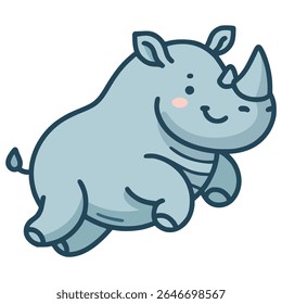 feliz rinoceronte brincalhão selvagem animal plano cor vetor ilustração modelo design