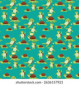 Happy  playful seamless pattern  Turtle Parade Ocean Friends