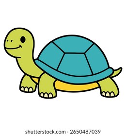 happy playful turtle animal pet flat color vector illustration template design