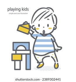 happy playing child, simple and cute illustration