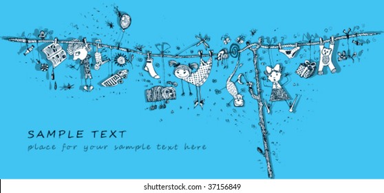 Happy Playing Kid (hand drawn vector with shadow)