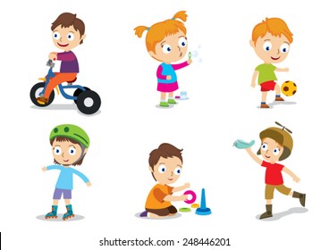 Happy Playing Kids Vector