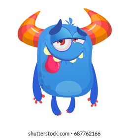 Happy pleased monster cartoon. Vector monster alien mascot with pleased expression. Isolated icon