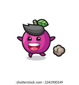 the happy plum fruit cartoon with running pose , cute style design for t shirt, sticker, logo element