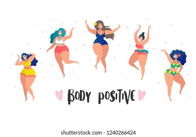 Happy plus size girls in motion. Body positive.