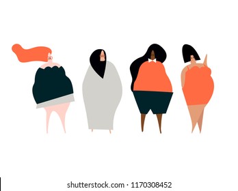 Happy plus size women vector