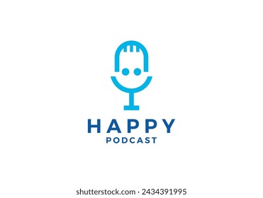 happy podcast logo. chat talk studio icon design template