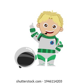 HAPPY POINTS UP EXPRESSION astronaut KID WHITE BOY NOT USE HELMET VECTOR digital design graphic 2d HD illustration