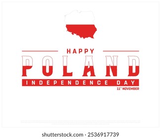 Happy Poland Independence Day Design on a white background, Independence Day of Poland with national flag, Typographic Design of Poland Independence Day, Editable vector Design, 11th November