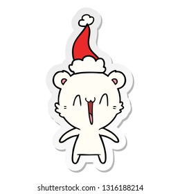 happy polar bear hand drawn sticker cartoon of a wearing santa hat