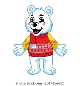 Happy Polar Bear Mascot Wearing Ugly Sweater