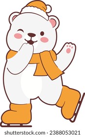 Happy Polar Bear Wearing Winter Roller Skates Illustration