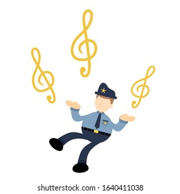 happy police officer and melody clef music note cartoon doodle flat design style vector illustration