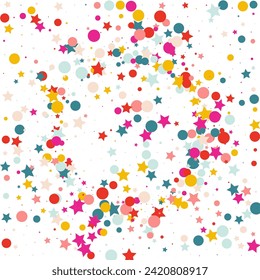 Happy Polka Fun Vector White Background. Celebration Dot Background. Effect Round Design. Color Starfall Independence Banner.