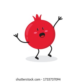 happy pomegranate fruit cute character mascot vector design