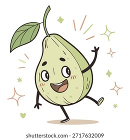 Happy Pomelo Fruit Character Vector Art with Stars and Decorative Orbs