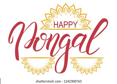 Happy Pongal Background. India festival Pongal design template. Vector illustration.