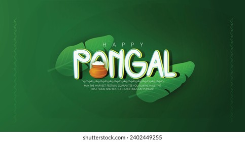 Happy Pongal Celebration Background With  Mud Pot, Sugarcane, banana leaf
