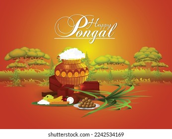 Feliz fondo de celebración pongal con ilustración vectorial y fondo
