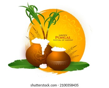 Happy pongal cultural harvest festival celebration card design vector