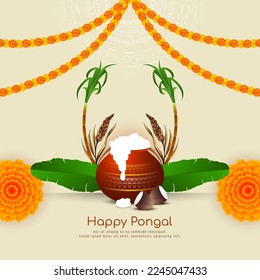 Happy Pongal cultural Indian festival celebration card design vector