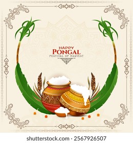 Happy Pongal cultural Indian harvest festival celebration card vector