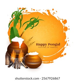 Happy Pongal cultural Indian harvest festival celebration card vector