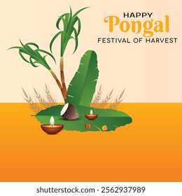 Happy Pongal festival artistic yellow color background design vector