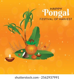 Happy Pongal festival artistic yellow color background design vector