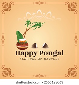 Happy Pongal festival artistic yellow color background design vector