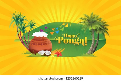 Happy Pongal Festival Background Template Design Vector Illustration