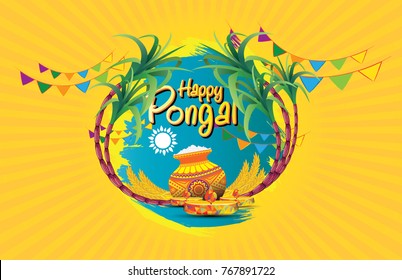 Happy Pongal Festival Background Template Vector Illustration