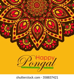 Happy Pongal festival design, decorated greeting card for South Indian harvesting festival